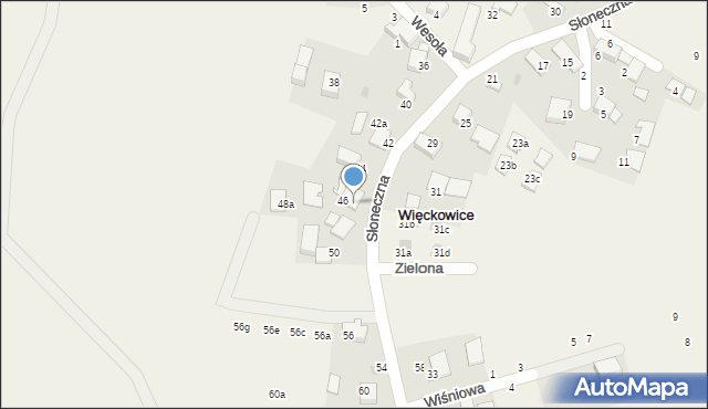 Więckowice, Słoneczna, 48, mapa Więckowice