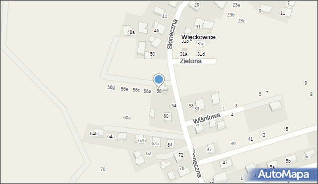 Więckowice, Słoneczna, 56, mapa Więckowice