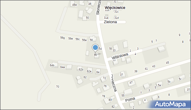 Więckowice, Słoneczna, 60, mapa Więckowice