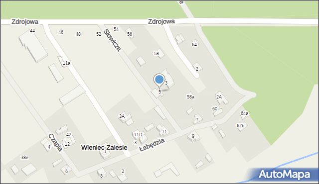 Wieniec-Zalesie, Słowicza, 5, mapa Wieniec-Zalesie