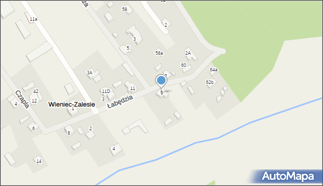 Wieniec-Zalesie, Słowicza, 9, mapa Wieniec-Zalesie