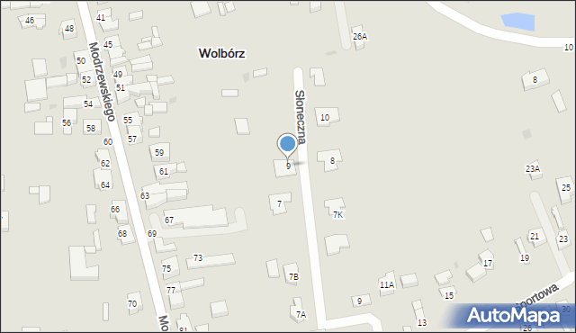 Wolbórz, Słoneczna, 9, mapa Wolbórz