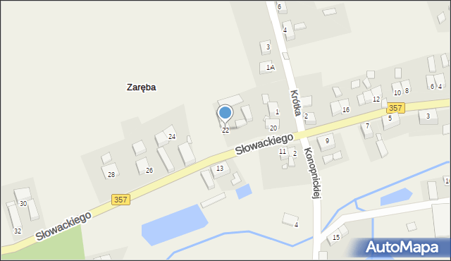 Zaręba, Słowackiego Juliusza, 22, mapa Zaręba