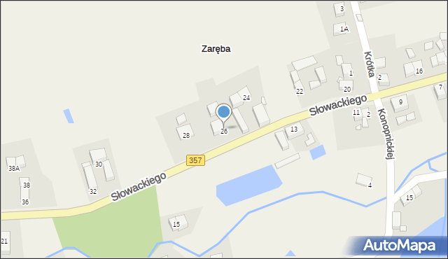 Zaręba, Słowackiego Juliusza, 26, mapa Zaręba