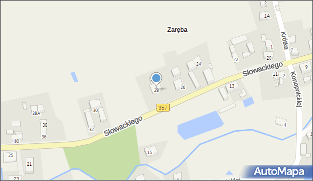 Zaręba, Słowackiego Juliusza, 28, mapa Zaręba