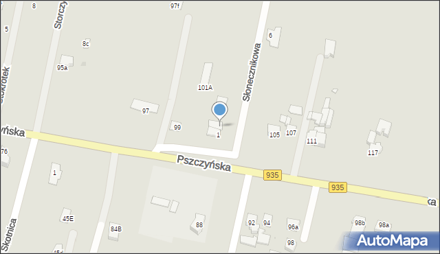 Żory, Słonecznikowa, 1a, mapa Żor