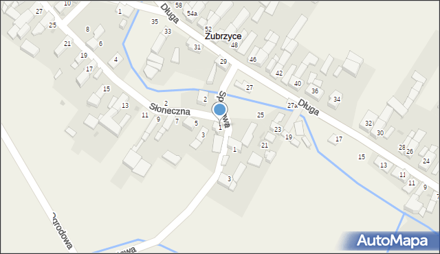 Zubrzyce, Słoneczna, 1, mapa Zubrzyce