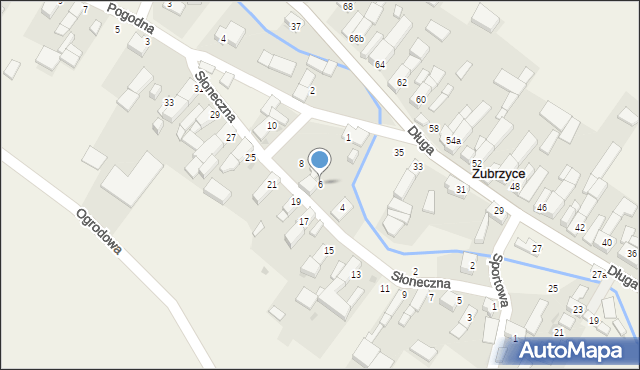 Zubrzyce, Słoneczna, 6, mapa Zubrzyce