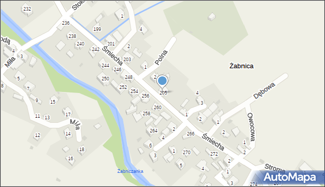 Żabnica, Śmiecha Karola, ks., 205, mapa Żabnica