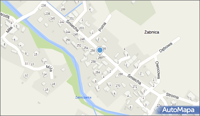 Żabnica, Śmiecha Karola, ks., 260, mapa Żabnica