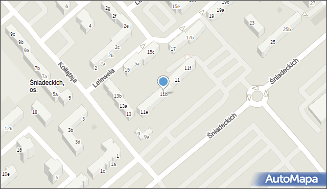 Koszalin, Śniadeckich, 11b, mapa Koszalina