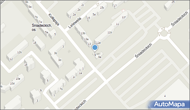 Koszalin, Śniadeckich, 9, mapa Koszalina