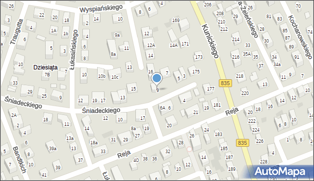 Lublin, Śniadeckiego Jana, 9, mapa Lublina