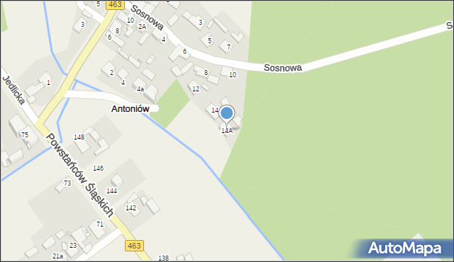 Antoniów, Sosnowa, 14A, mapa Antoniów