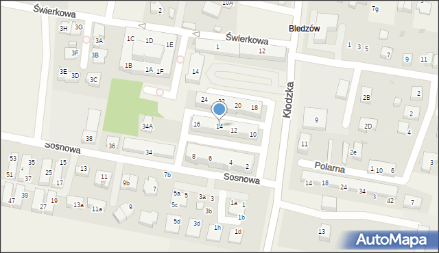 Bielany Wrocławskie, Sosnowa, 14, mapa Bielany Wrocławskie