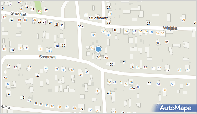 Bielsk Podlaski, Sosnowa, 5A, mapa Bielsk Podlaski