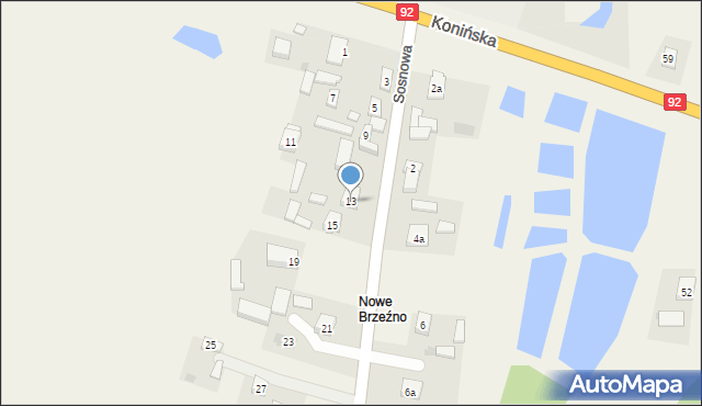 Brzeźno, Sosnowa, 13, mapa Brzeźno