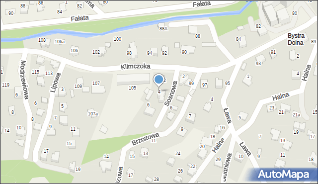 Bystra, Sosnowa, 4, mapa Bystra