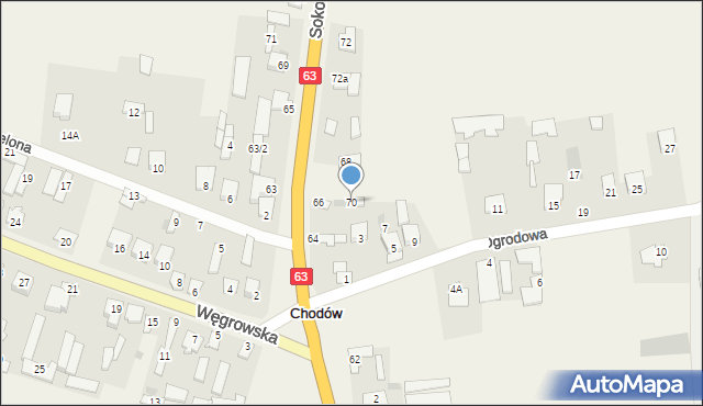 Chodów, Sokołowska, 70, mapa Chodów