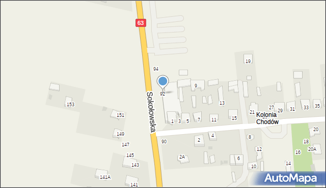 Chodów, Sokołowska, 92, mapa Chodów