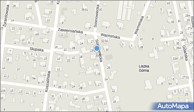 Częstochowa, Sosnowiecka, 23, mapa Częstochowy