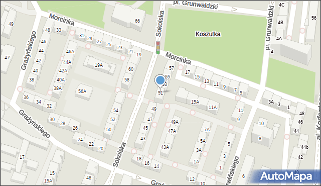 Katowice, Sokolska, 51, mapa Katowic