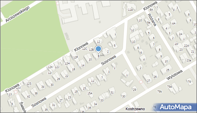 Kołobrzeg, Sosnowa, 6, mapa Kołobrzegu