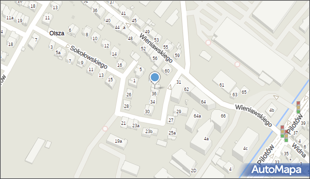 Kraków, Sokołowskiego Andrzeja, 36a, mapa Krakowa