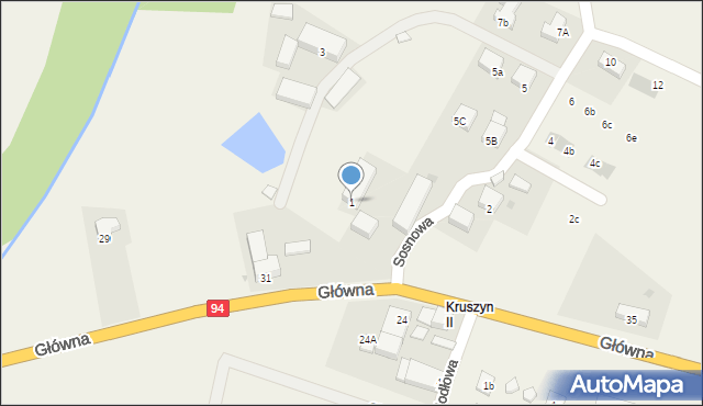 Kruszyn, Sosnowa, 1, mapa Kruszyn