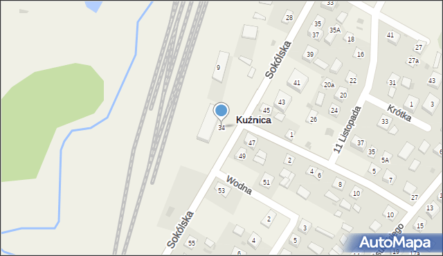 Kuźnica, Sokólska, 34, mapa Kuźnica