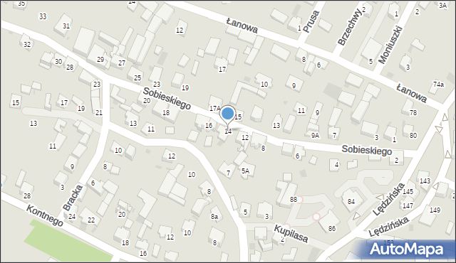 Lędziny, Sobieskiego, 14, mapa Lędziny