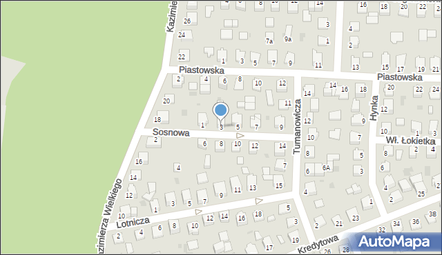Mielec, Sosnowa, 3, mapa Mielca