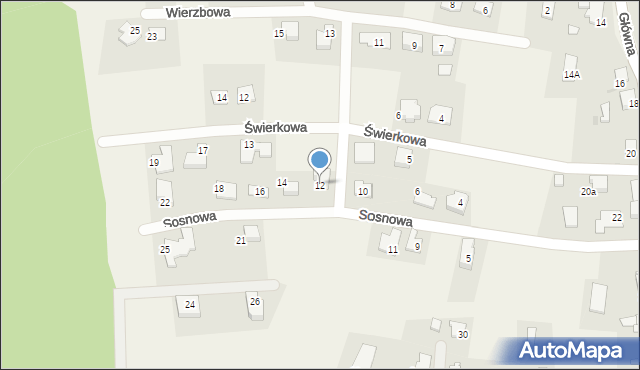Nieborowice, Sosnowa, 12, mapa Nieborowice