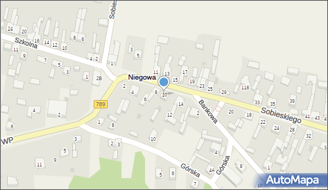 Niegowa, Sobieskiego, 10, mapa Niegowa