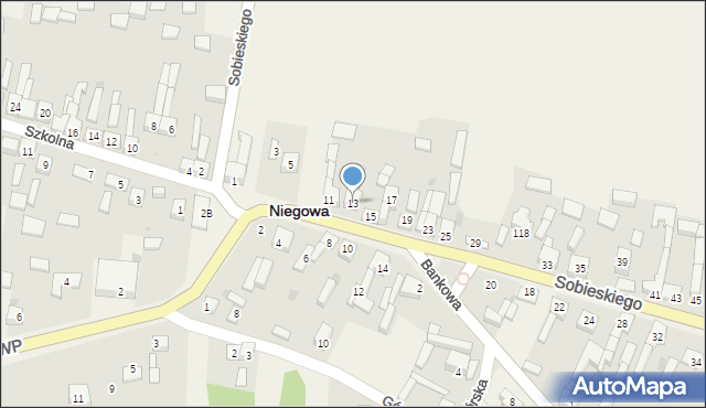 Niegowa, Sobieskiego, 13, mapa Niegowa