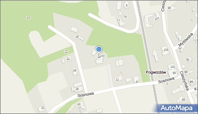 Pogwizdów, Sosnowa, 14, mapa Pogwizdów