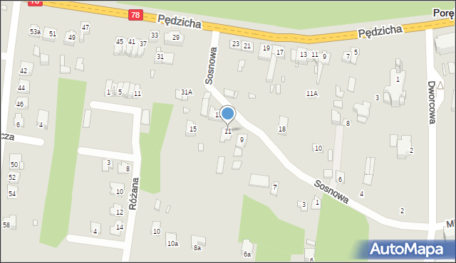 Poręba, Sosnowa, 11, mapa Poręba