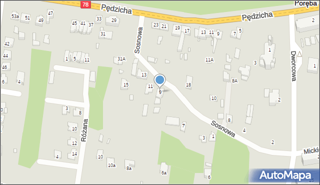 Poręba, Sosnowa, 9, mapa Poręba