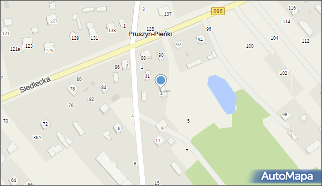 Pruszyn-Pieńki, Sosnowa, 3, mapa Pruszyn-Pieńki