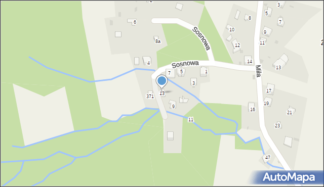 Przybędza, Sosnowa, 13, mapa Przybędza