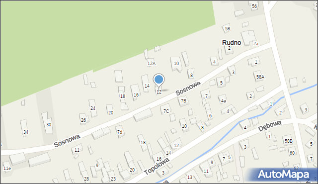 Rudno, Sosnowa, 12, mapa Rudno