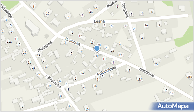 Rusiec, Sosnowa, 9, mapa Rusiec