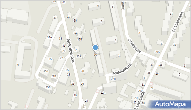 Siedlce, Sokołowska, 30, mapa Siedlce