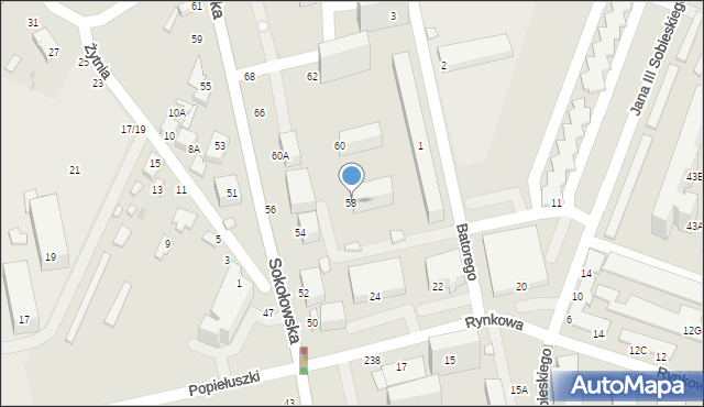 Siedlce, Sokołowska, 58, mapa Siedlce