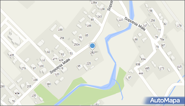 Sopotnia Mała, Sopotnia Mała, 281, mapa Sopotnia Mała