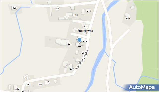 Sopotnia Wielka, Sopotnia Wielka, 332, mapa Sopotnia Wielka
