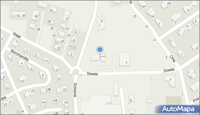 Suchy Dwór, Sowia, 1, mapa Suchy Dwór