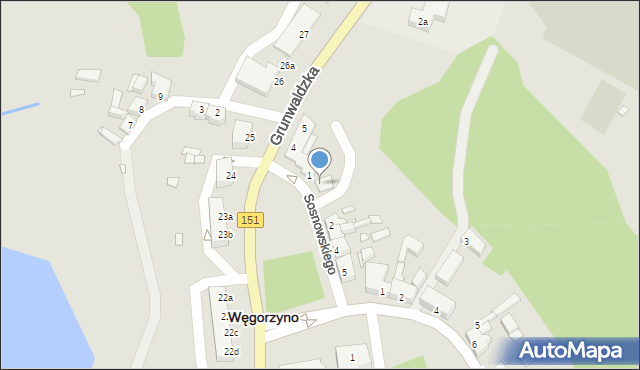 Węgorzyno, Sosnowskiego Fortunata, ks., 1b, mapa Węgorzyno