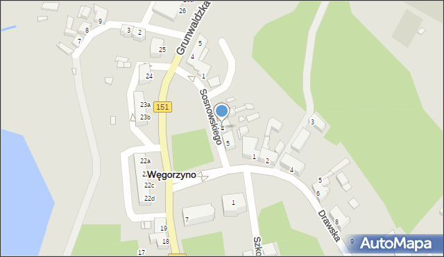 Węgorzyno, Sosnowskiego Fortunata, ks., 4, mapa Węgorzyno