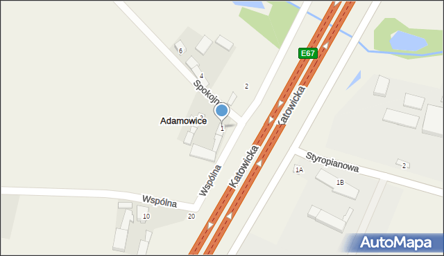 Adamowice, Spokojna, 1, mapa Adamowice